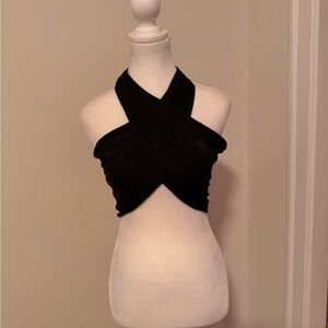 SHEIN Black Cross Halter Crop Top